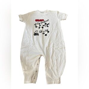 Vintage Baby Gitano White Puff Vinyl Panda Romper 18M One Piece 90's Retro Snap